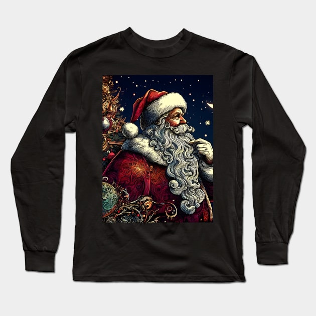 Captivating Christmas: Unleash Cheer with Unique Santa Claus Illustrations! Long Sleeve T-Shirt by insaneLEDP